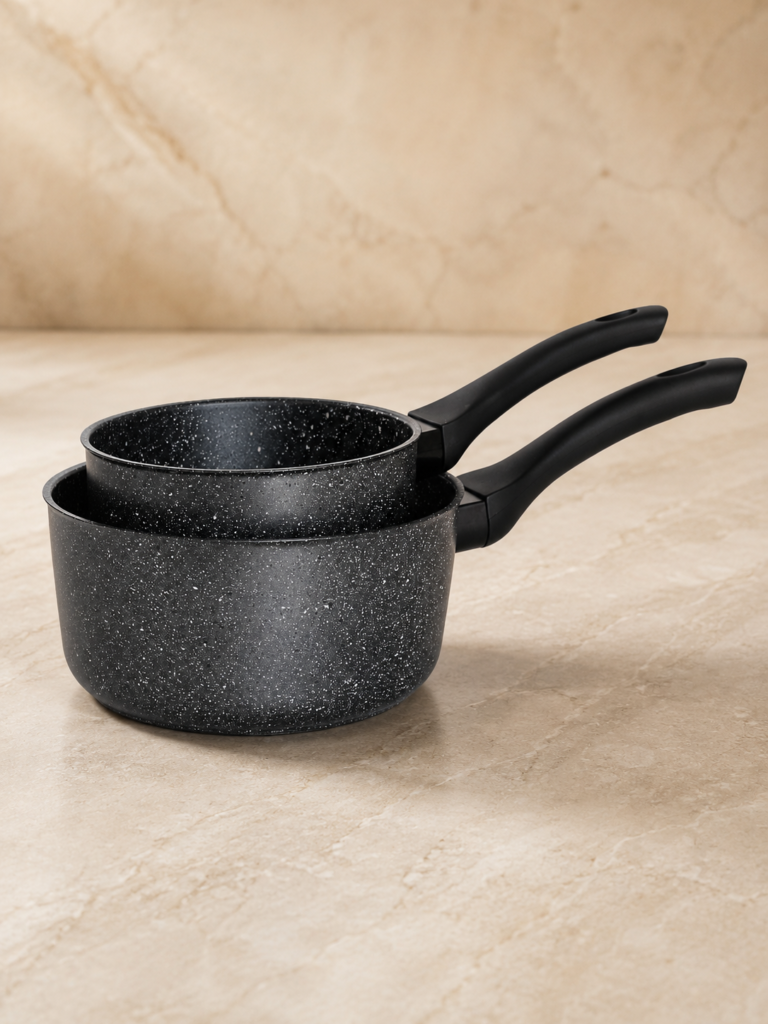LOT 2 CASSEROLE 16&18 CM COOK ART PRIVILEGE IND NOIR — Noir