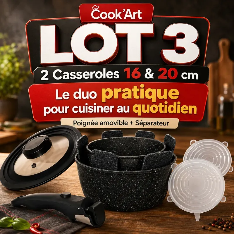 Lot 2 casseroles Induction à Poignée Amovible Cook'Art Privilège 16&20cm — Noir