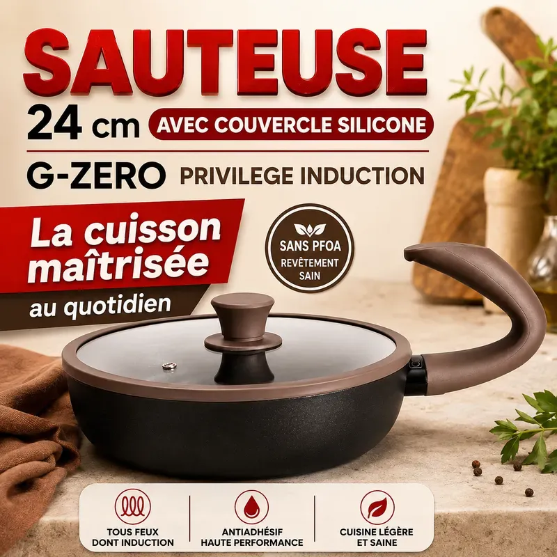 Sauteuse 24cm+CV Silicone G-ZERO Cook'Art Privilège