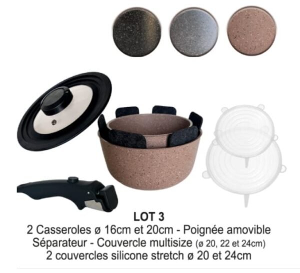 Lot 2 casseroles Induction à Poignée Amovible Cook'Art Privilège 16&20cm