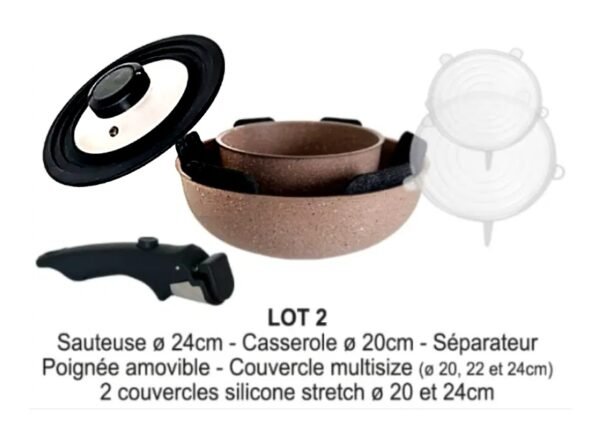Lot Casserole 20cm & Sauteuse 24cm Ind+Poignée Amovible Cook'Art Privilège