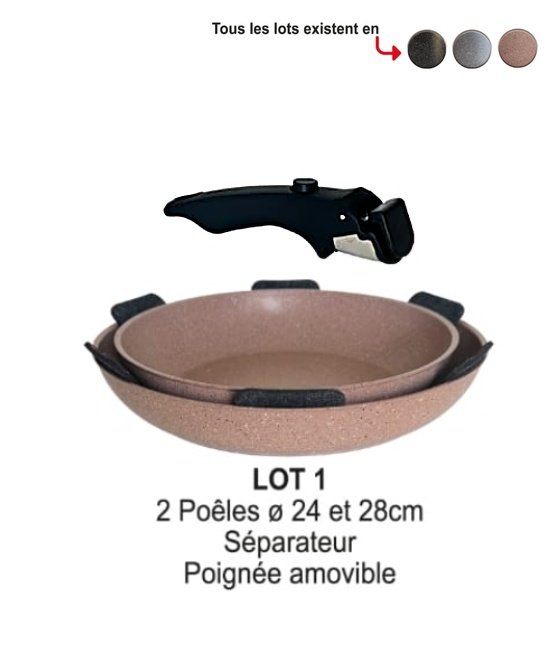 Lot 2 Poêles Induction à Poignée Amovible Cook'Art Privilège 24&28 cm