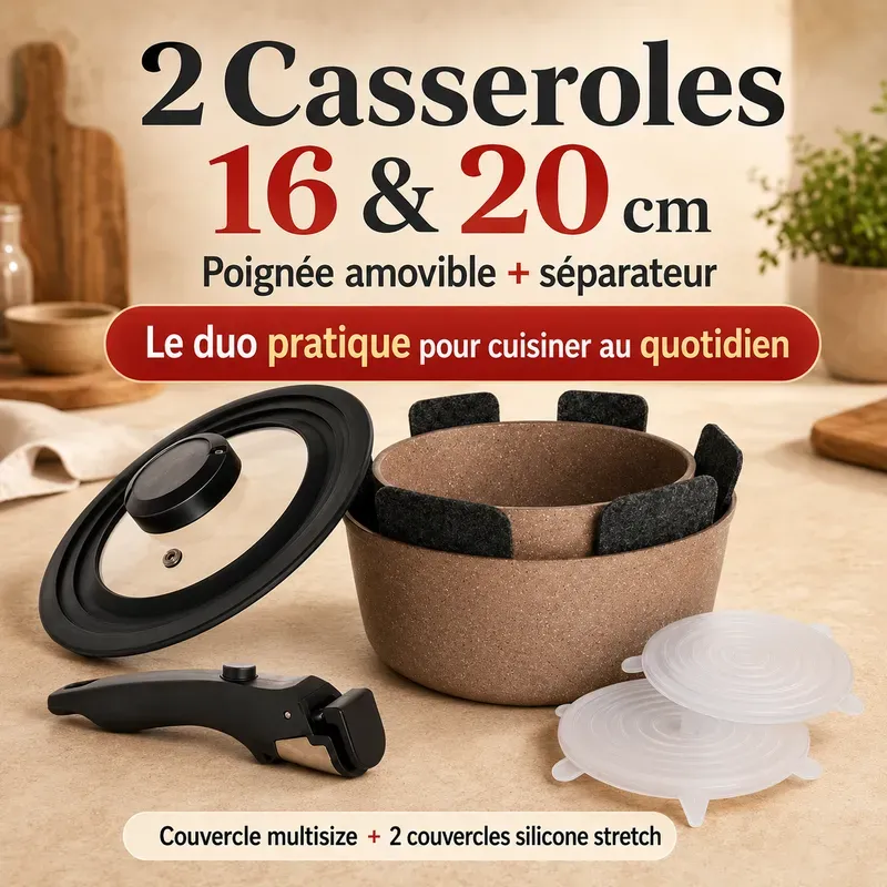 Lot 2 casseroles Induction à Poignée Amovible Cook'Art Privilège 16&20cm — Marron