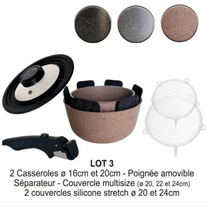 Lot 2 casseroles Induction à Poignée Amovible Cook'Art Privilège 16&20cm