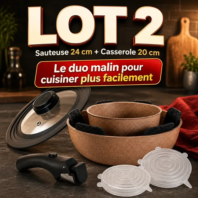 Lot Casserole 20cm & Sauteuse 24cm Ind+Poignée Amovible Cook'Art Privilège — Marron