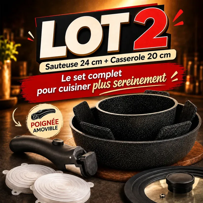 Lot Casserole 20cm & Sauteuse 24cm Ind+Poignée Amovible Cook'Art Privilège — Noir