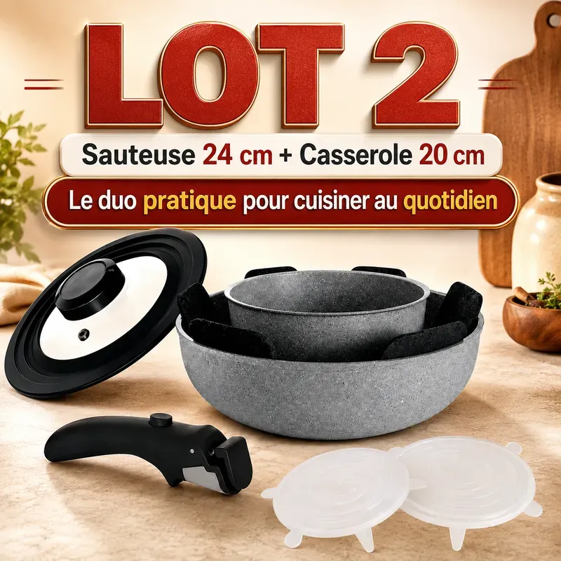 Lot Casserole 20cm & Sauteuse 24cm Ind+Poignée Amovible Cook'Art Privilège — Gris